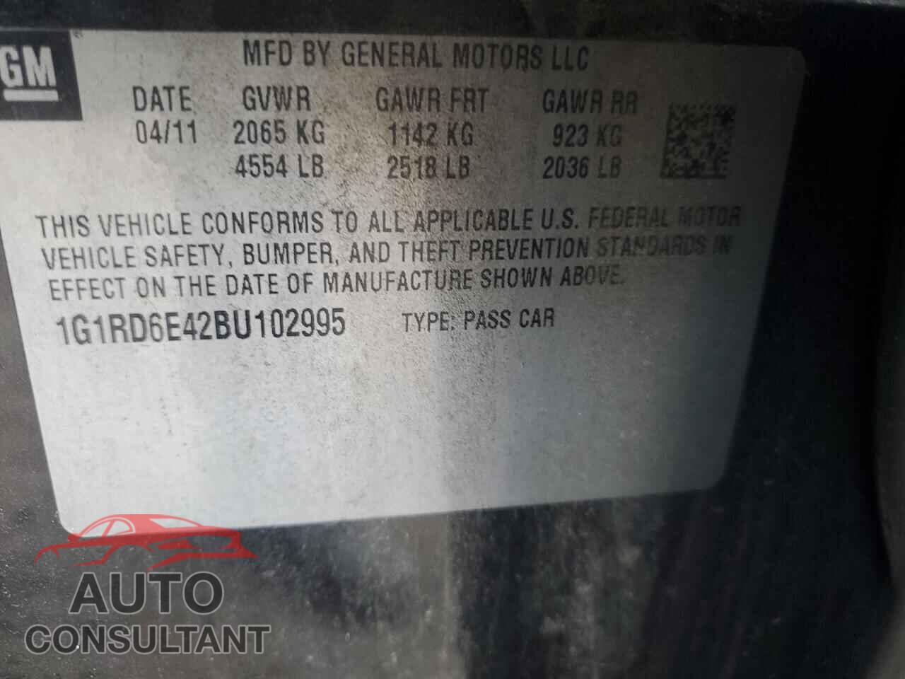 CHEVROLET VOLT 2011 - 1G1RD6E42BU102995