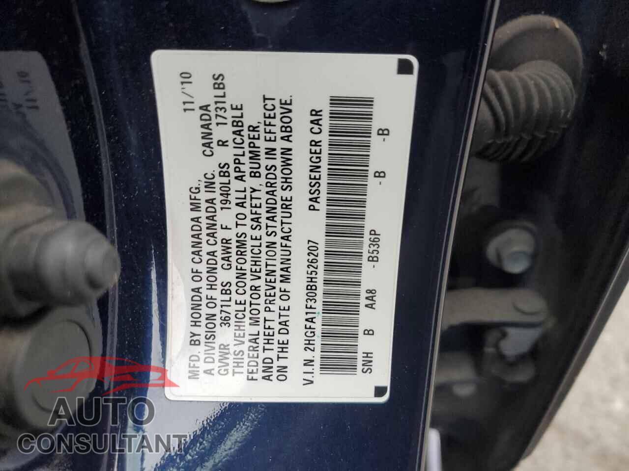 HONDA CIVIC 2011 - 2HGFA1F30BH526207