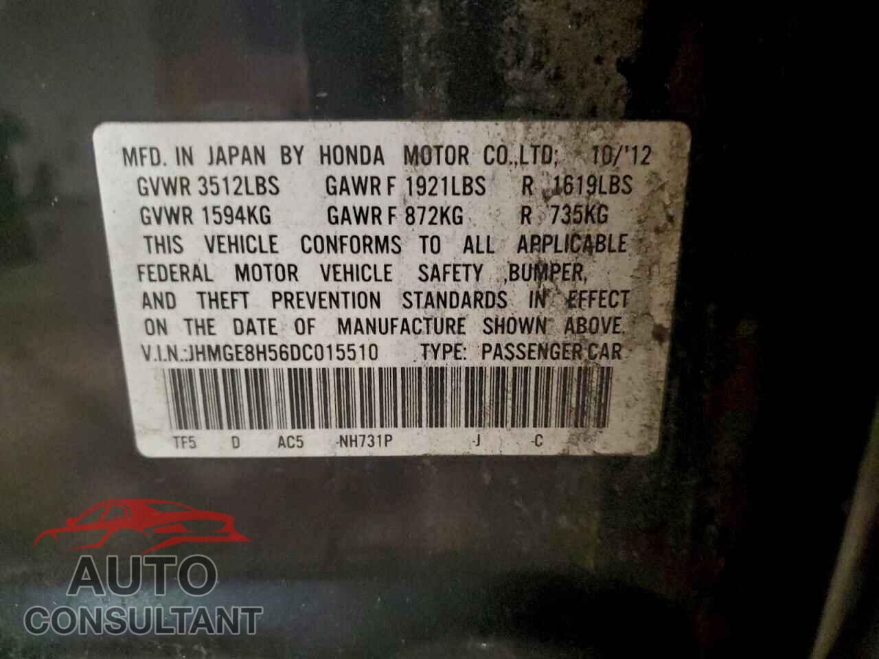 HONDA FIT 2013 - JHMGE8H56DC015510