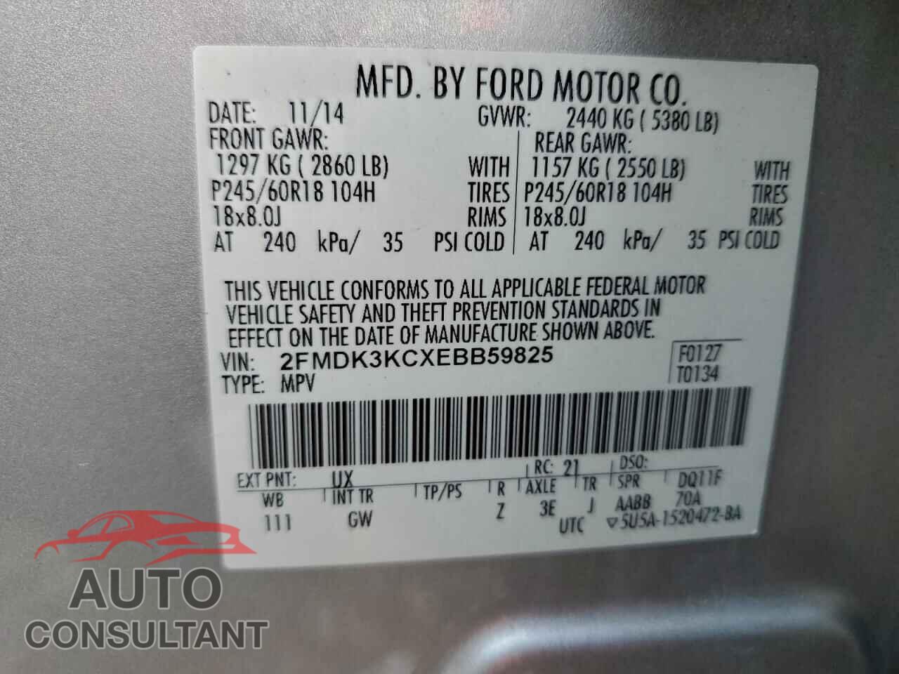 FORD EDGE 2014 - 2FMDK3KCXEBB59825