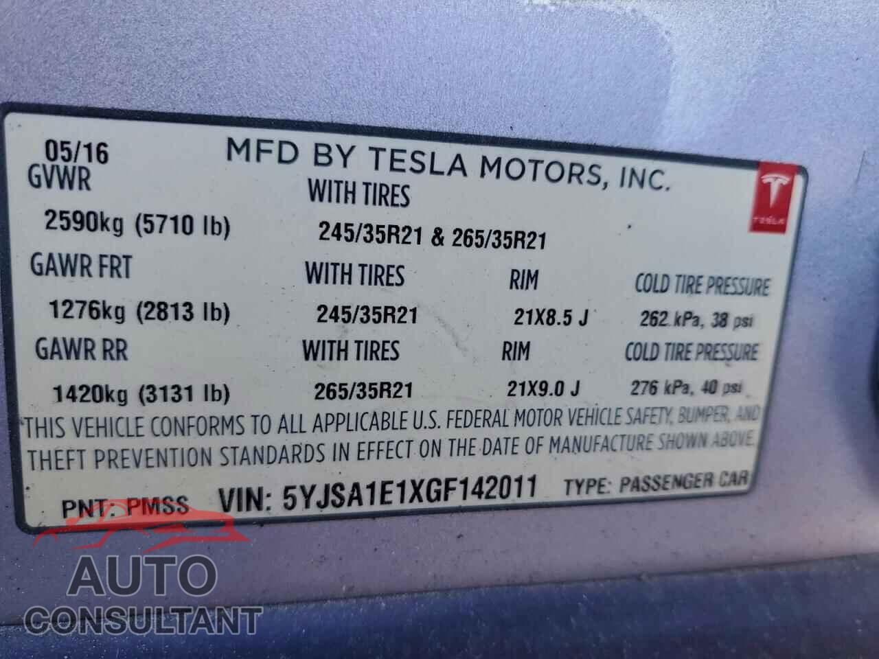 TESLA MODEL S 2016 - 5YJSA1E1XGF142011