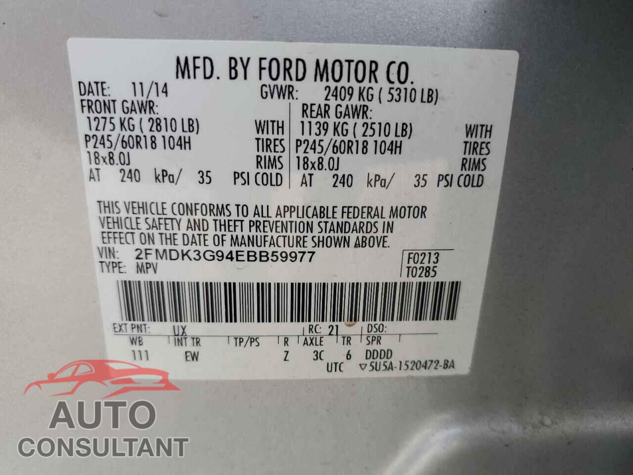 FORD EDGE 2014 - 2FMDK3G94EBB59977