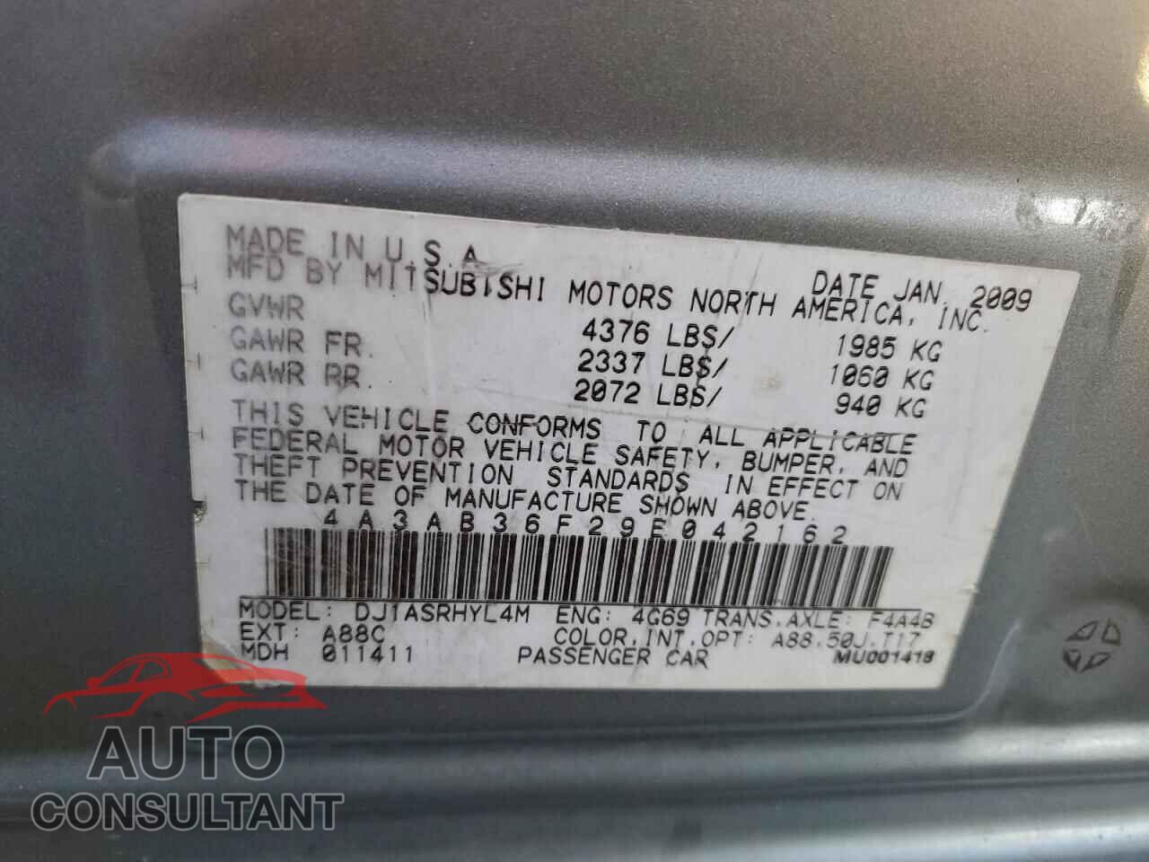 MITSUBISHI GALANT 2009 - 4A3AB36F29E042162