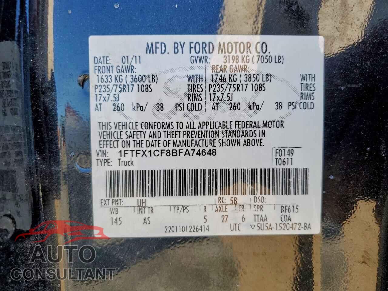 FORD F-150 2011 - 1FTFX1CF8BFA74648