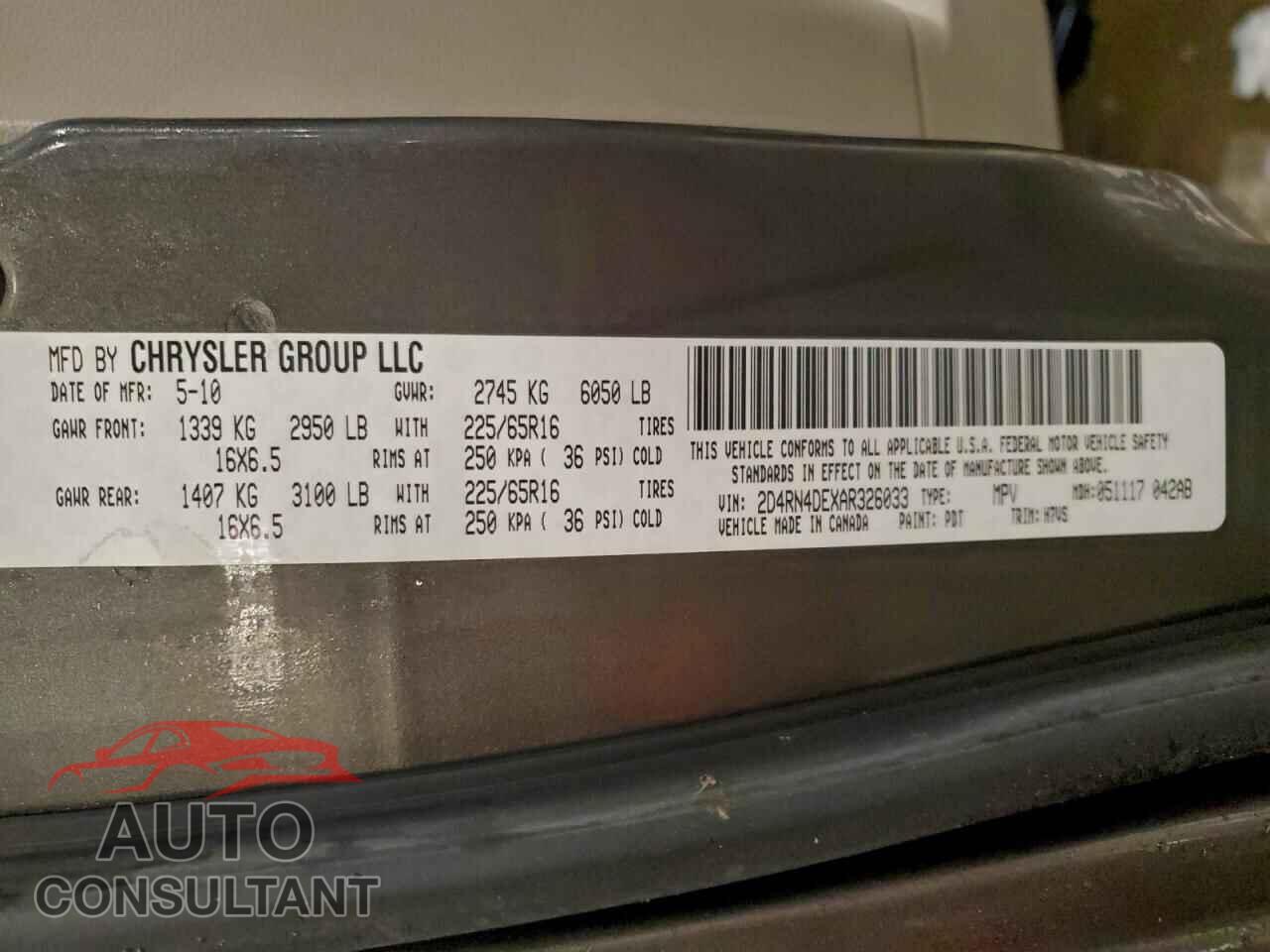 DODGE CARAVAN 2010 - 2D4RN4DEXAR326033