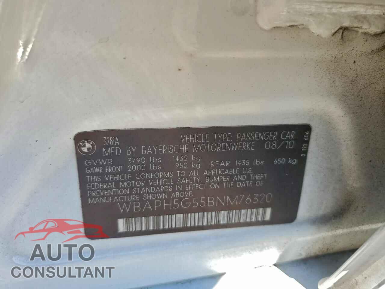 BMW 3 SERIES 2011 - WBAPH5G55BNM76320