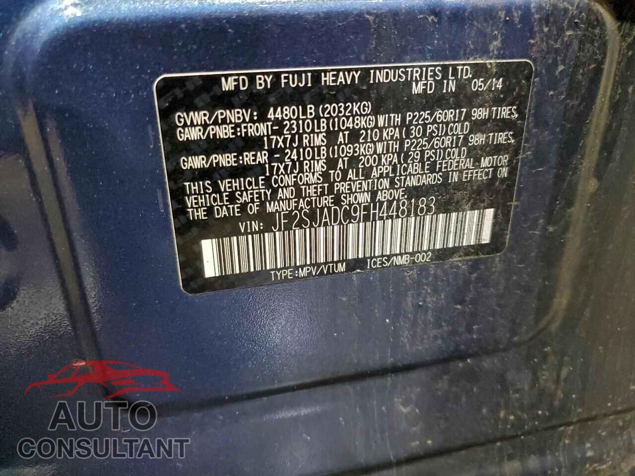 SUBARU FORESTER 2015 - JF2SJADC9FH448183
