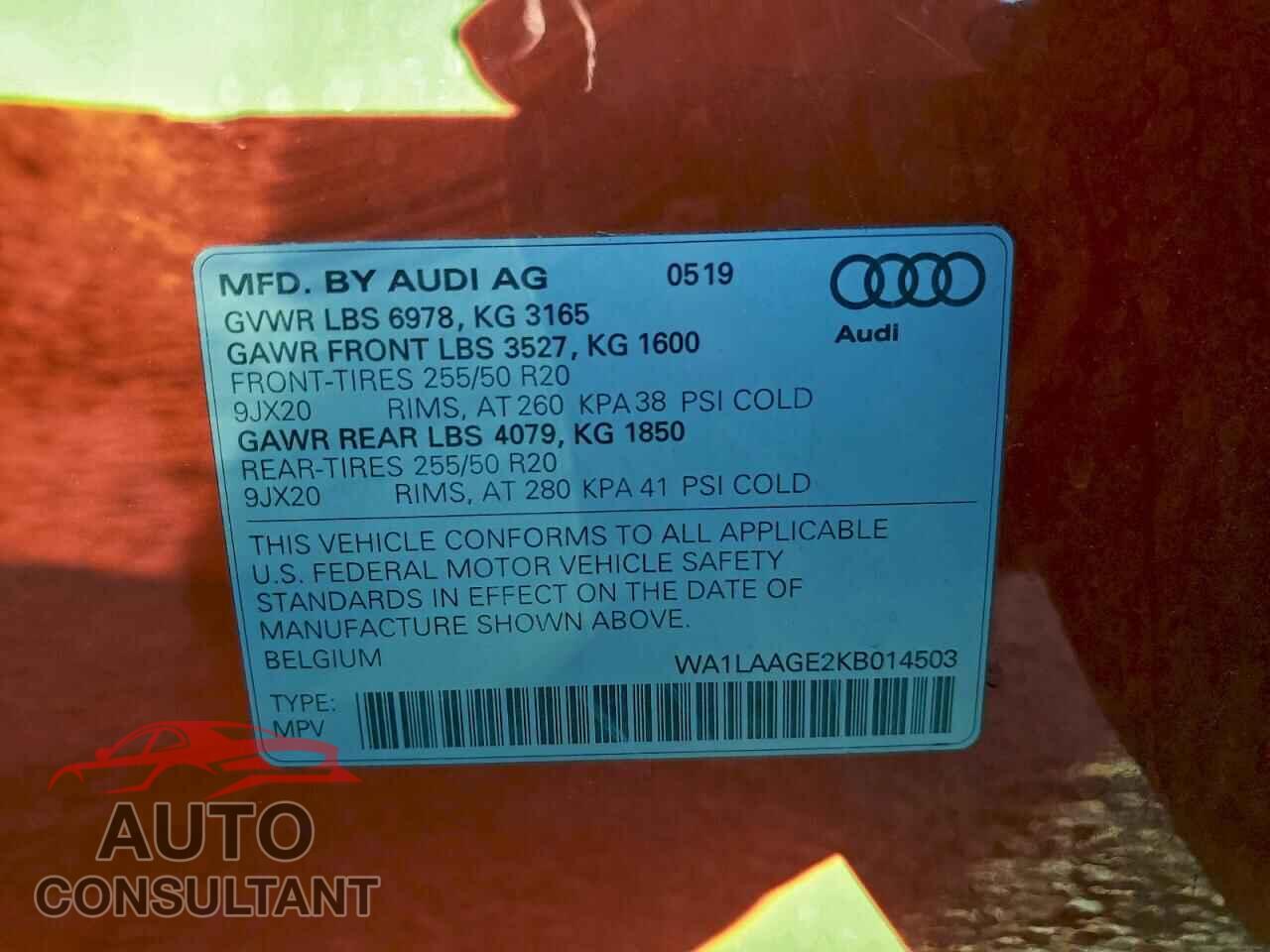 AUDI E-TRON 2019 - WA1LAAGE2KB014503