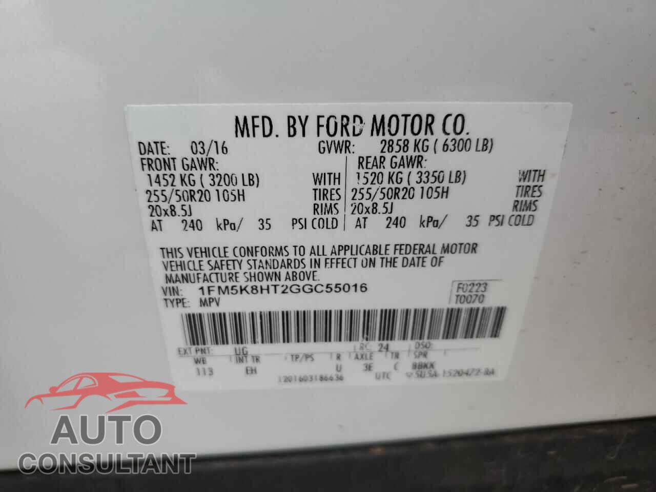 FORD EXPLORER 2016 - 1FM5K8HT2GGC55016