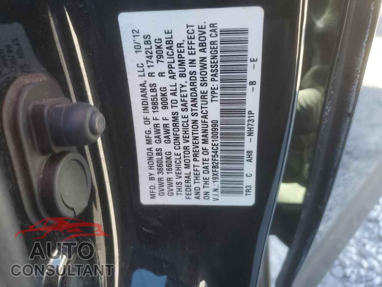 HONDA CIVIC 2012 - 19XFB2F54CE100990