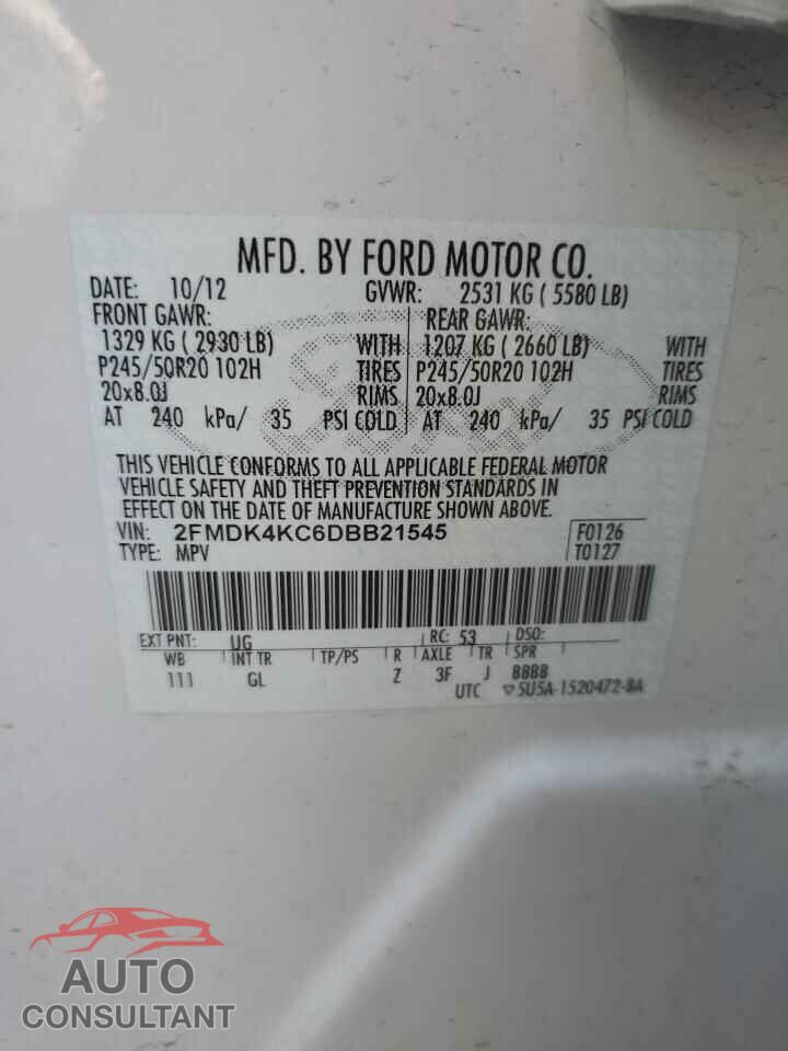 FORD EDGE 2013 - 2FMDK4KC6DBB21545