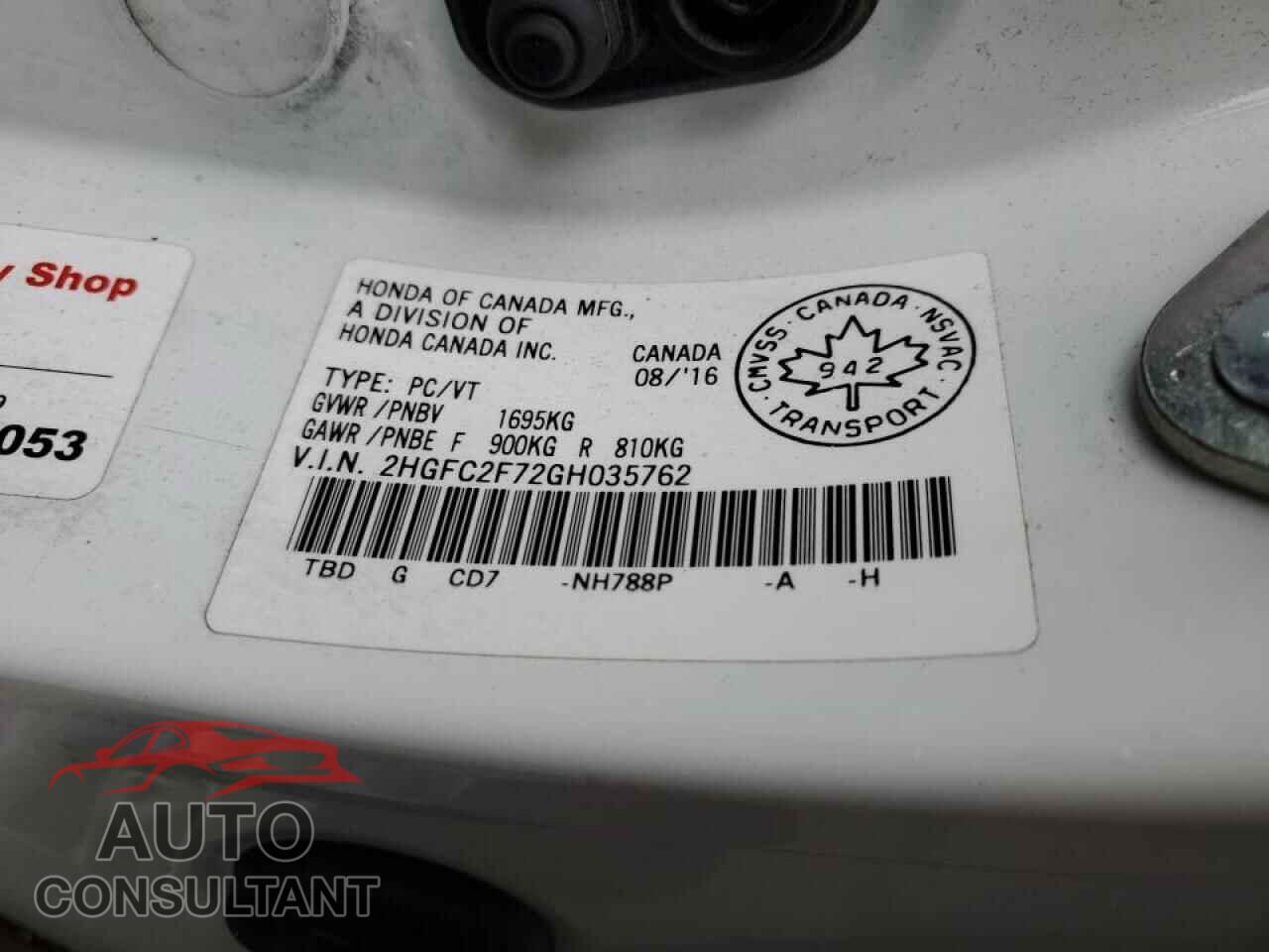 HONDA CIVIC 2016 - 2HGFC2F72GH035762