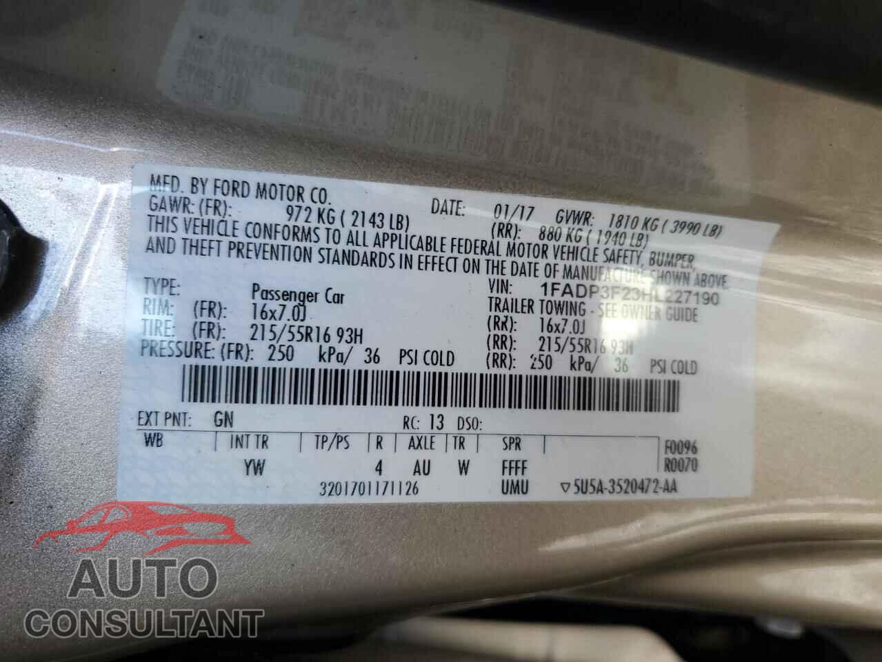 FORD FOCUS 2017 - 1FADP3F23HL227190