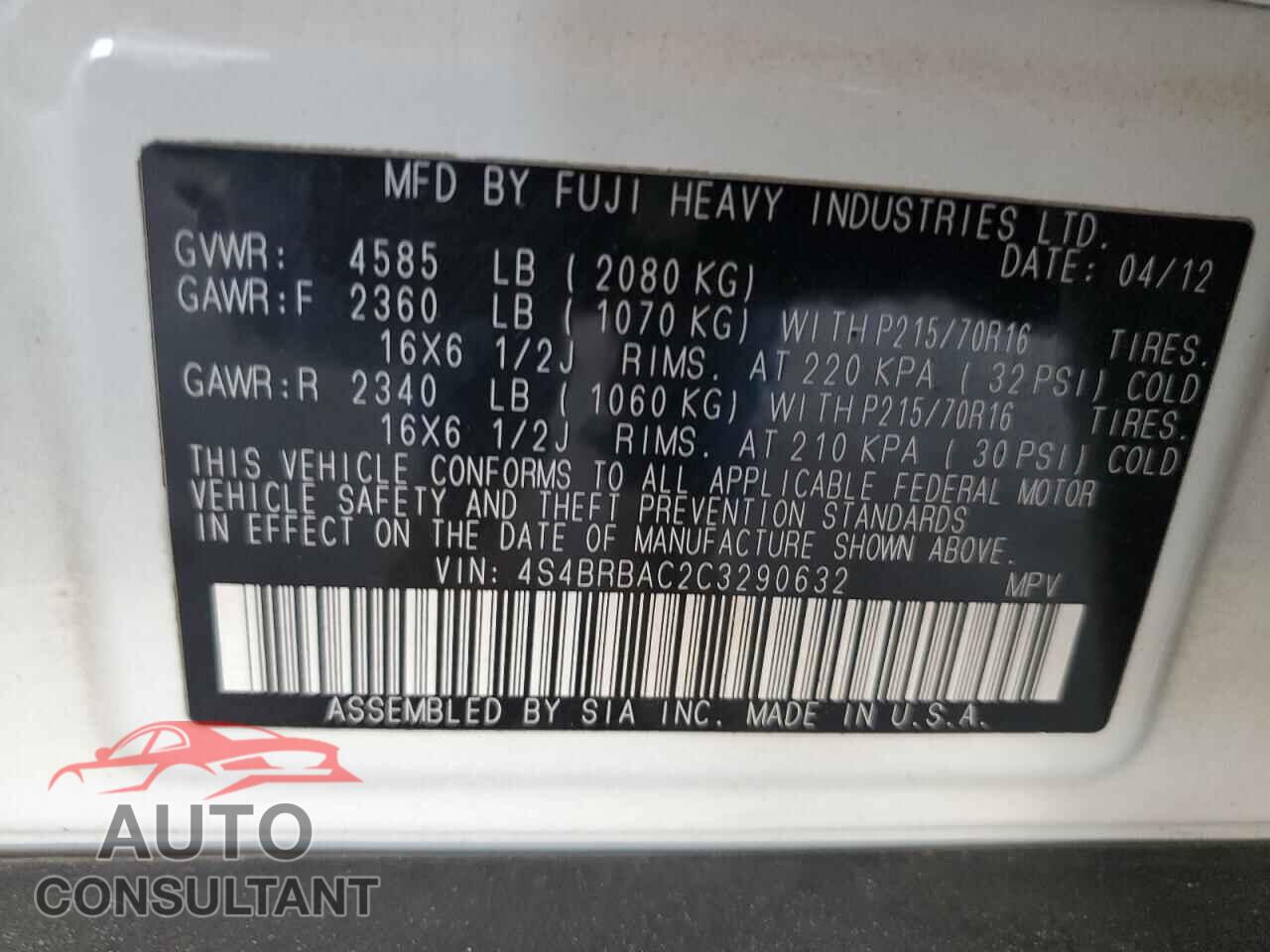 SUBARU OUTBACK 2012 - 4S4BRBAC2C3290632