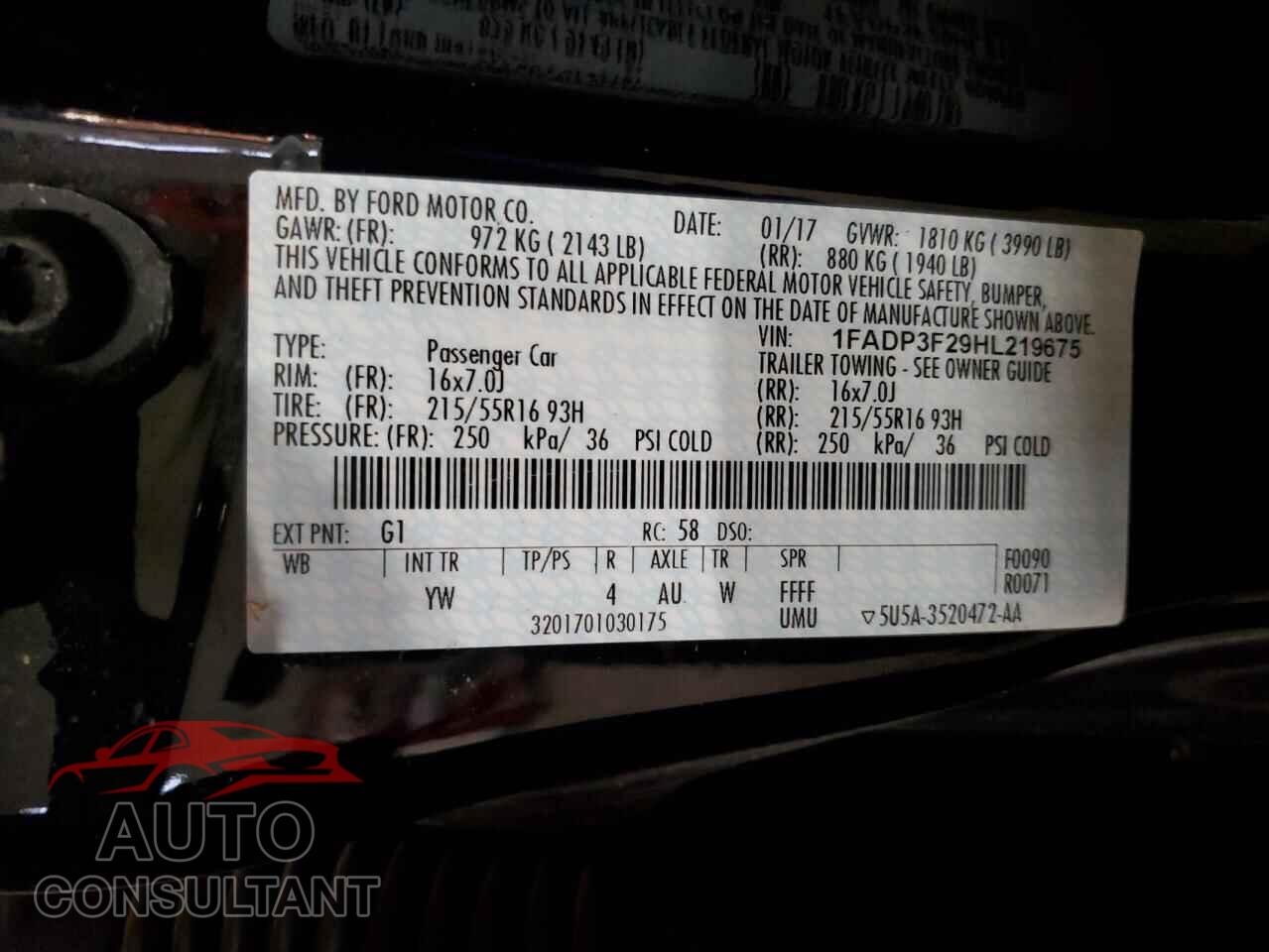 FORD FOCUS 2017 - 1FADP3F29HL219675