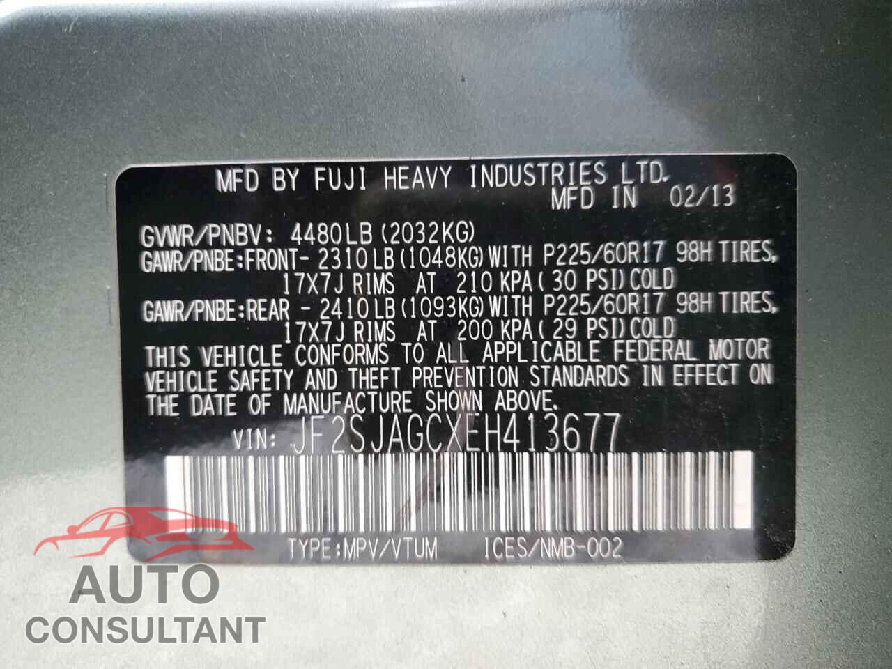 SUBARU FORESTER 2014 - JF2SJAGCXEH413677