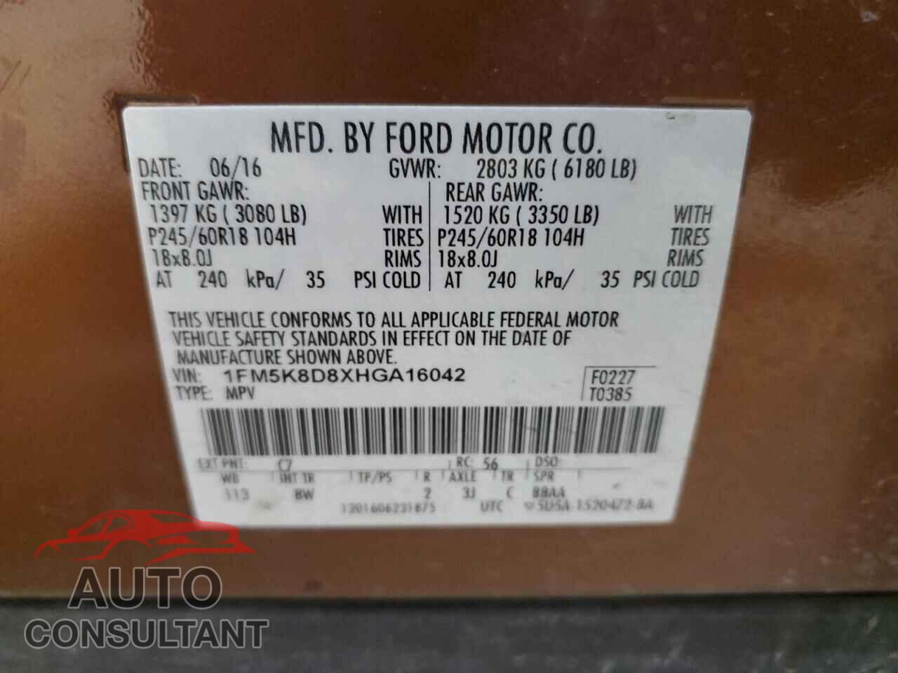FORD EXPLORER 2017 - 1FM5K8D8XHGA16042