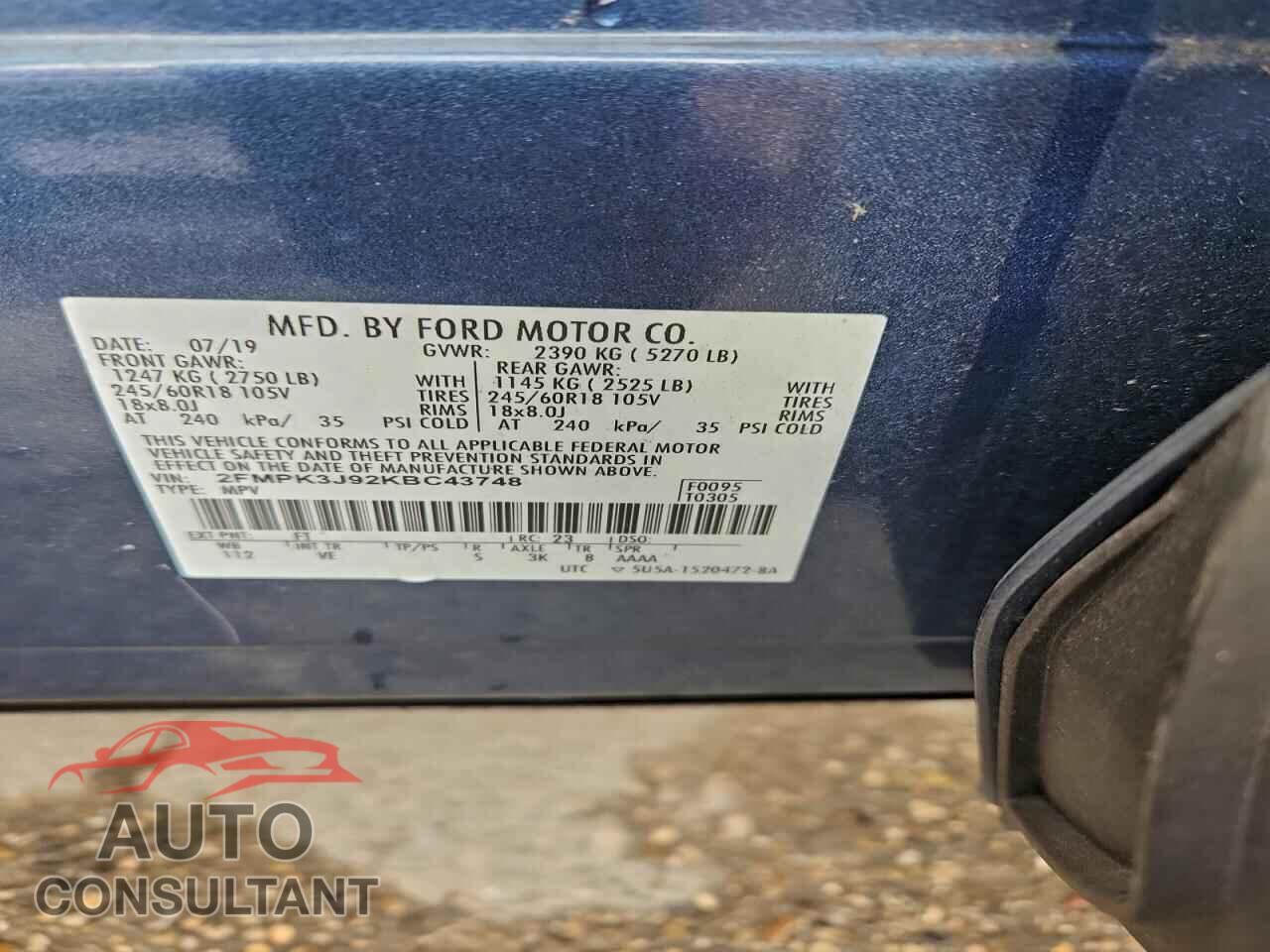 FORD EDGE 2019 - 2FMPK3J92KBC43748