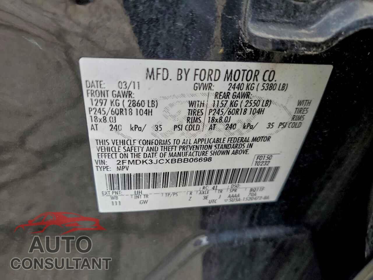 FORD EDGE 2011 - 2FMDK3JCXBBB06698
