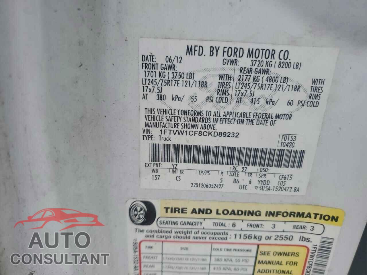 FORD F-150 2012 - 1FTVW1CF8CKD89232