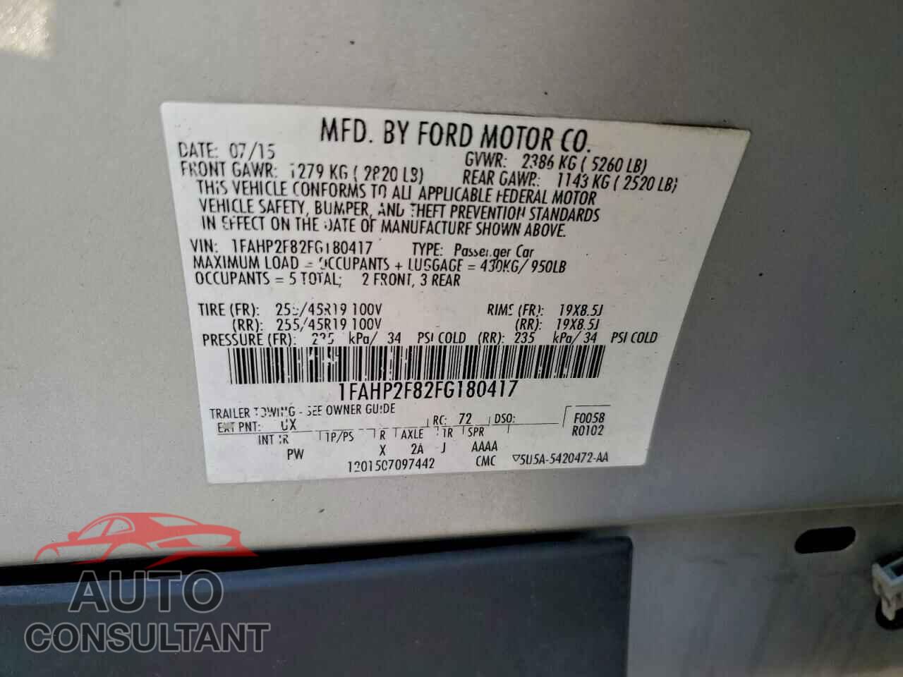 FORD TAURUS 2015 - 1FAHP2F82FG180417