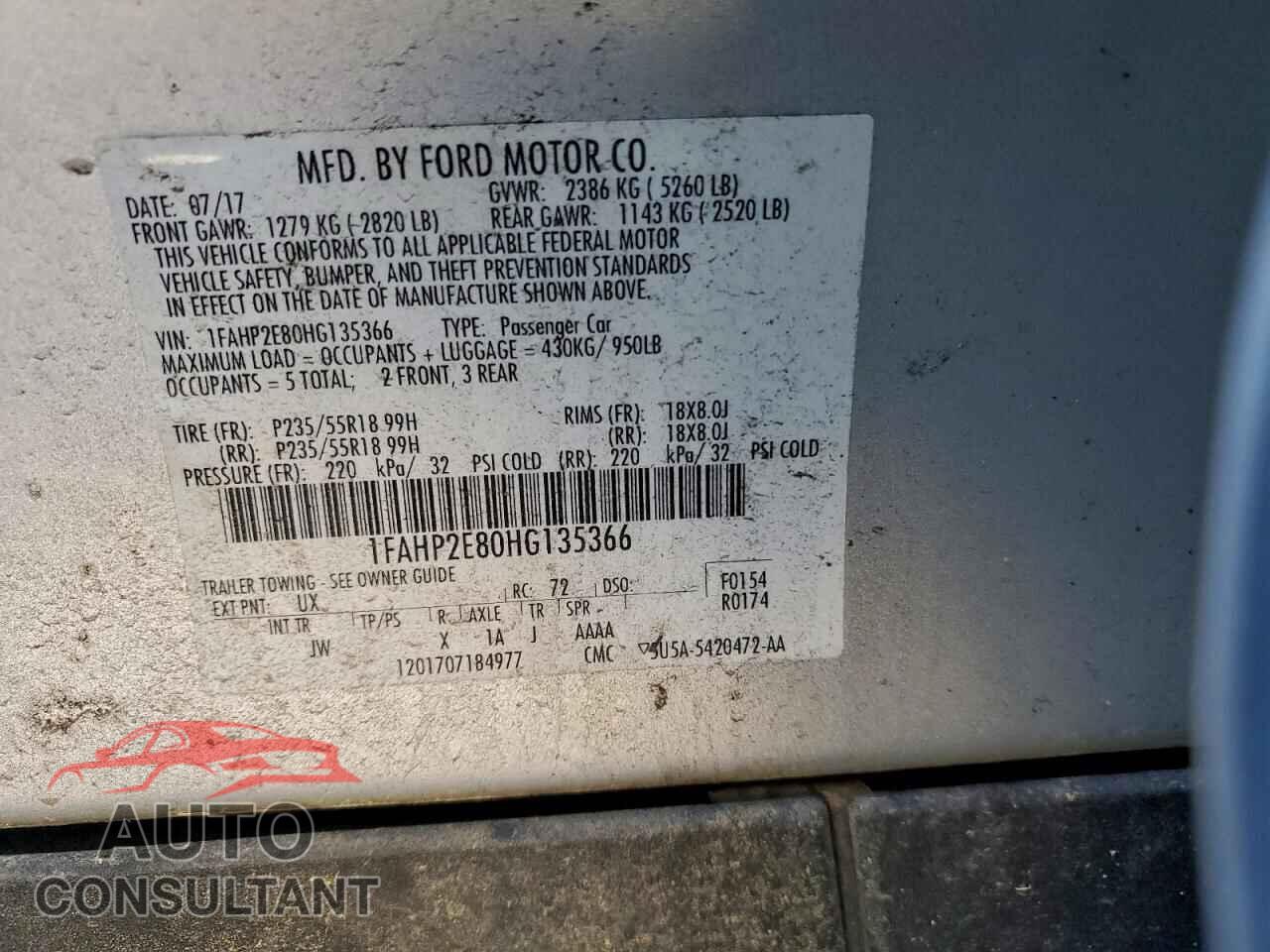 FORD TAURUS 2017 - 1FAHP2E80HG135366