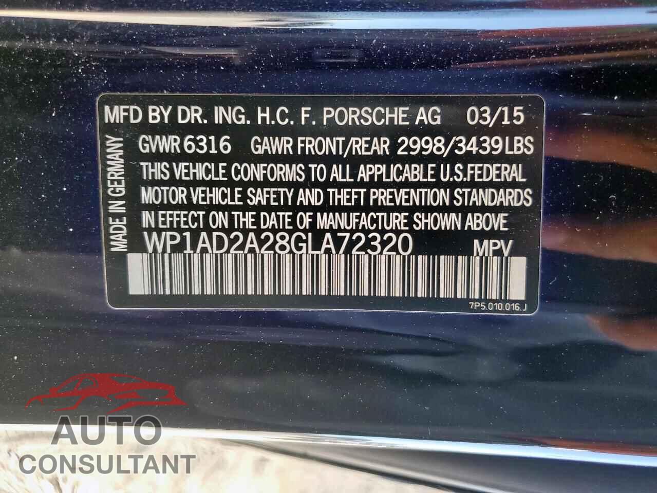 PORSCHE CAYENNE 2016 - WP1AD2A28GLA72320