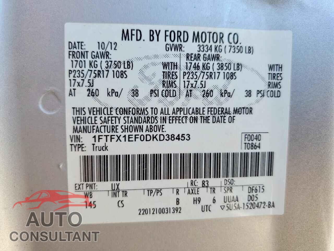 FORD F-150 2013 - 1FTFX1EF0DKD38453