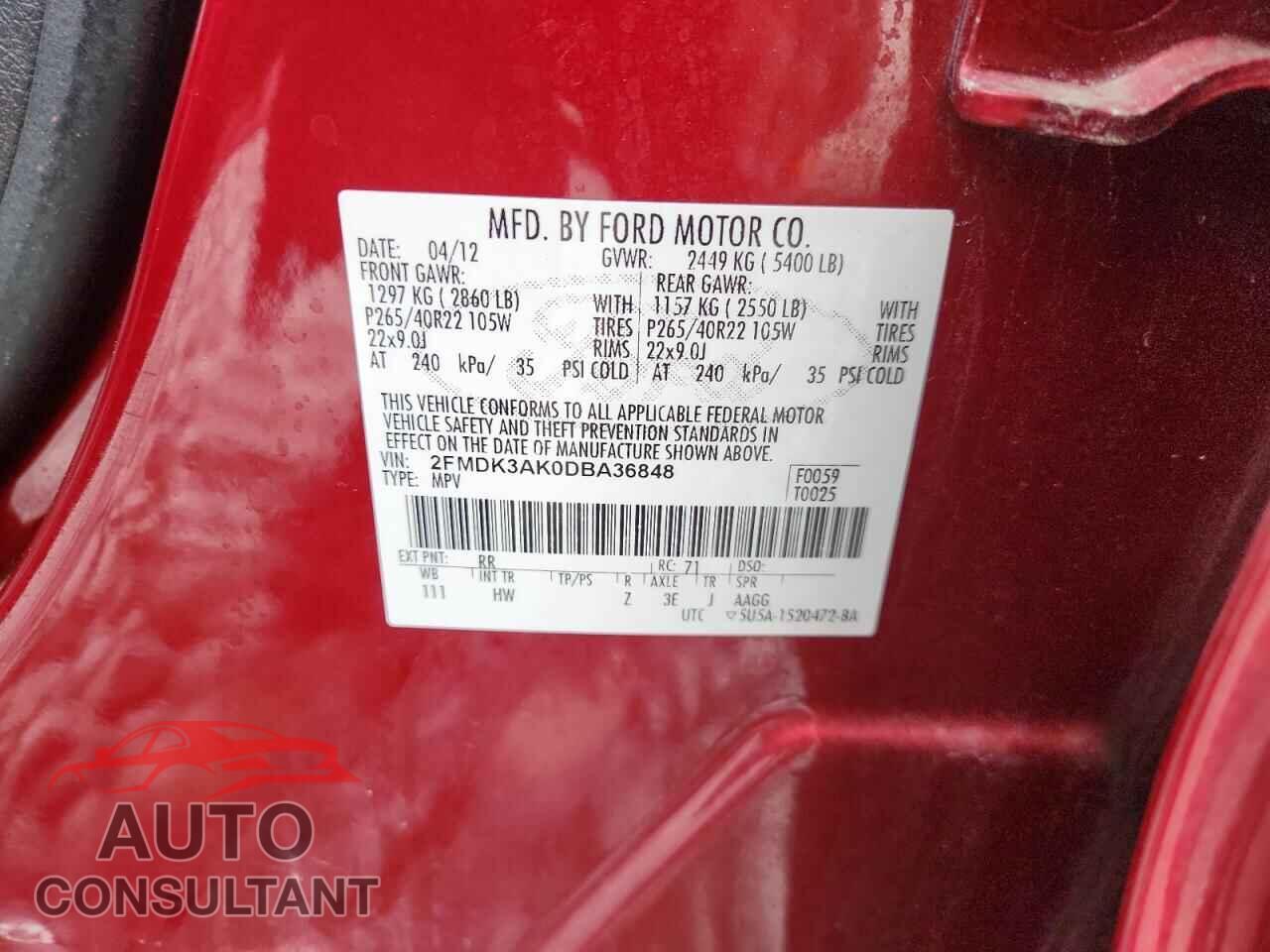 FORD EDGE 2013 - 2FMDK3AK0DBA36848