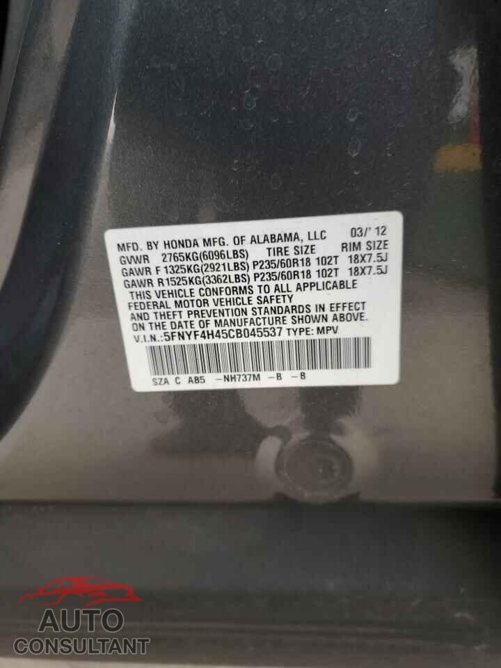 HONDA PILOT 2012 - 5FNYF4H45CB045537