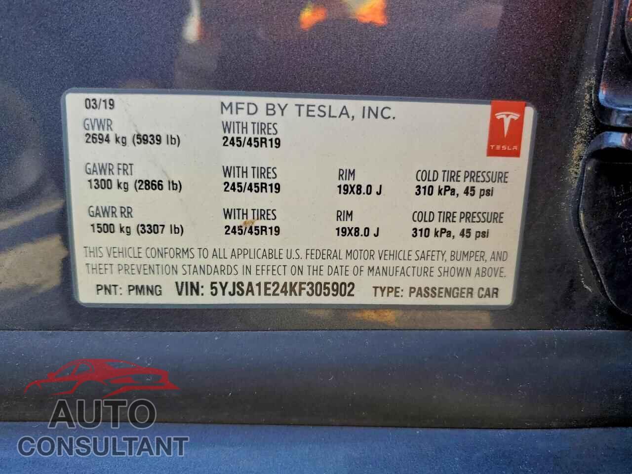 TESLA MODEL S 2019 - 5YJSA1E24KF305902