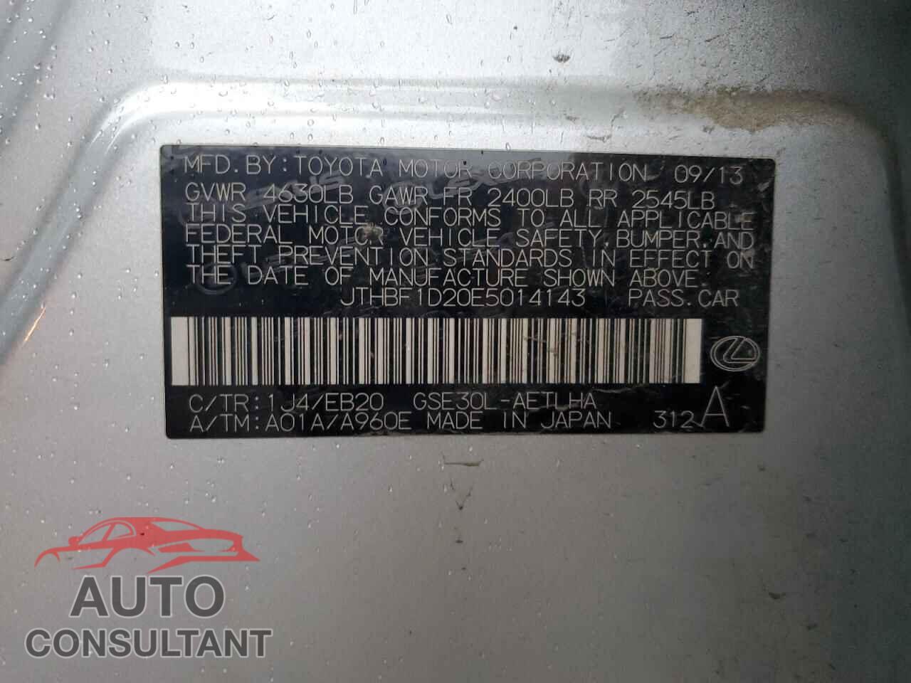 LEXUS IS 2014 - JTHBF1D20E5014143