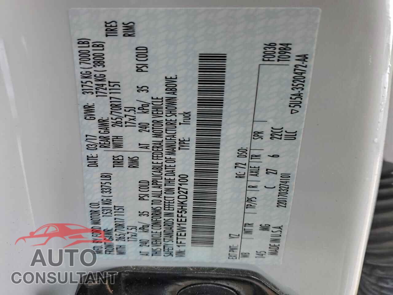 FORD F-150 2017 - 1FTEW1EF5HKD27100