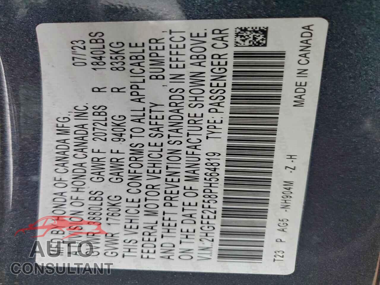 HONDA CIVIC 2023 - 2HGFE2F58PH564819