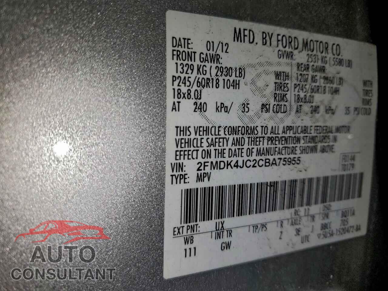 FORD EDGE 2012 - 2FMDK4JC2CBA75955