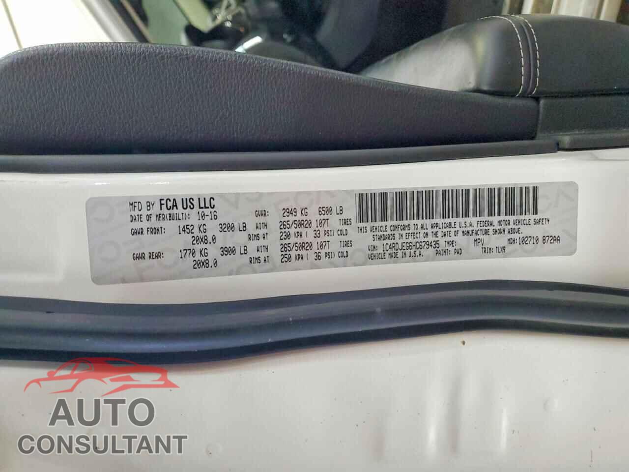 DODGE DURANGO 2017 - 1C4RDJEG6HC679435