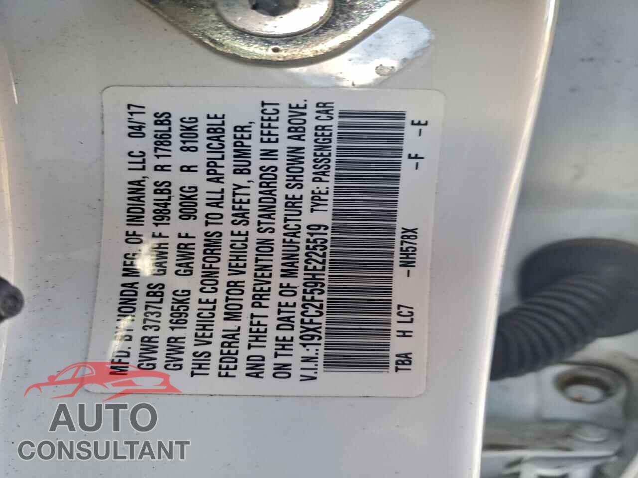 HONDA CIVIC 2017 - 19XFC2F59HE225519