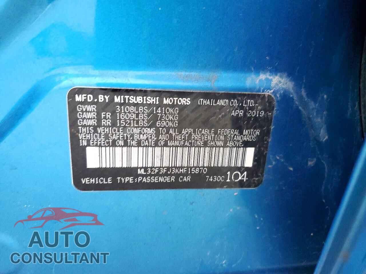MITSUBISHI MIRAGE 2019 - ML32F3FJ3KHF15870