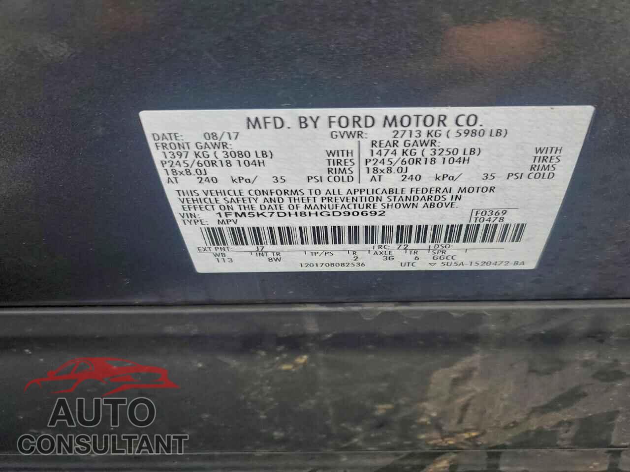 FORD EXPLORER 2017 - 1FM5K7DH8HGD90692