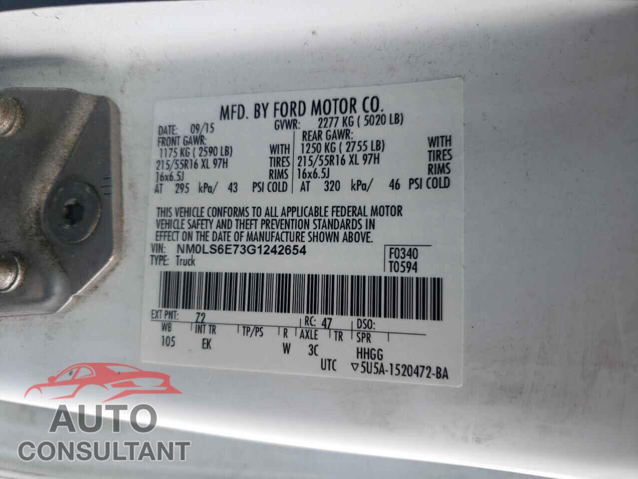 FORD TRANSIT 2016 - NM0LS6E73G1242654