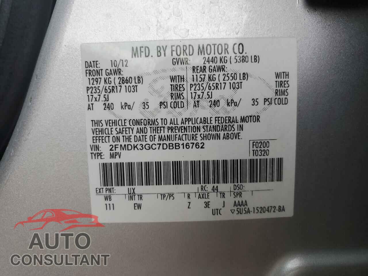 FORD EDGE 2013 - 2FMDK3GC7DBB16762