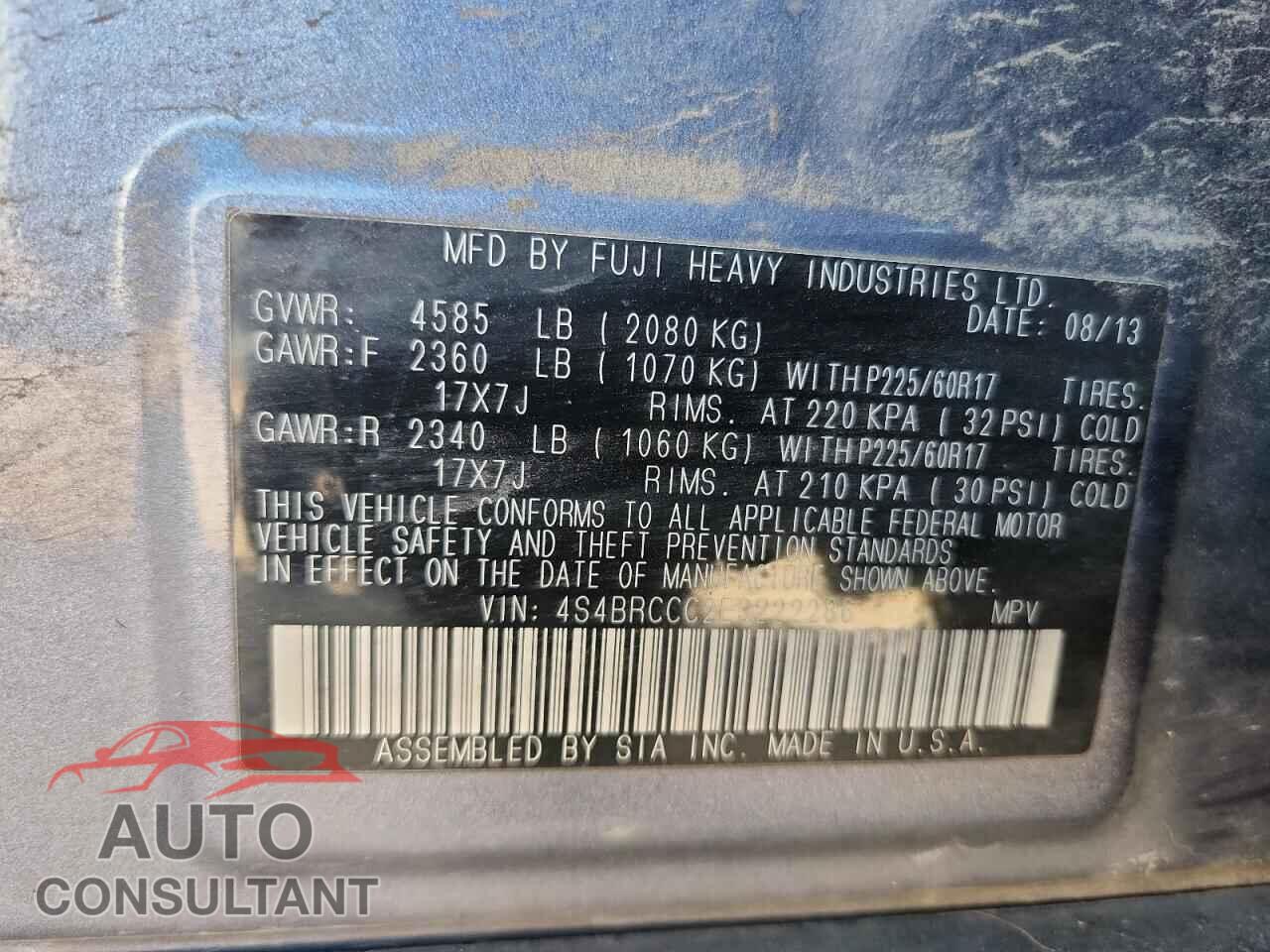 SUBARU OUTBACK 2014 - 4S4BRCCC2E3222286