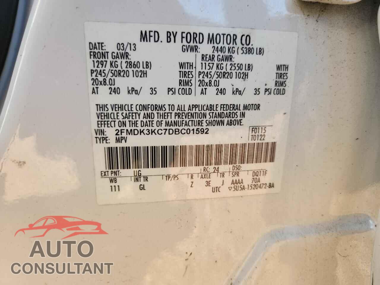 FORD EDGE 2013 - 2FMDK3KC7DBC01592