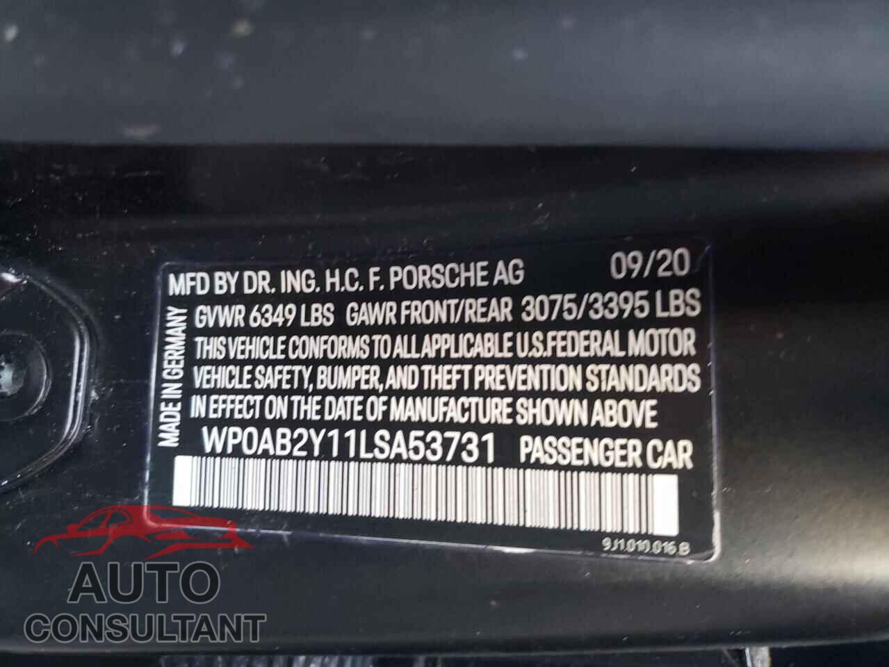 PORSCHE TAYCAN 2020 - WP0AB2Y11LSA53731
