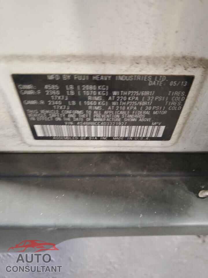 SUBARU OUTBACK 2013 - 4S4BRBCC4D3321927