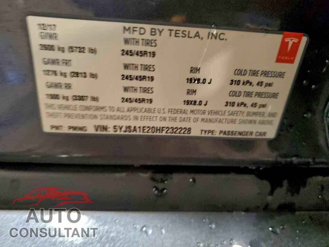 TESLA MODEL S 2017 - 5YJSA1E20HF232228