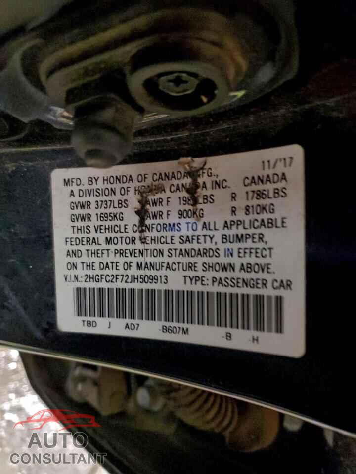 HONDA CIVIC 2018 - 2HGFC2F72JH509913