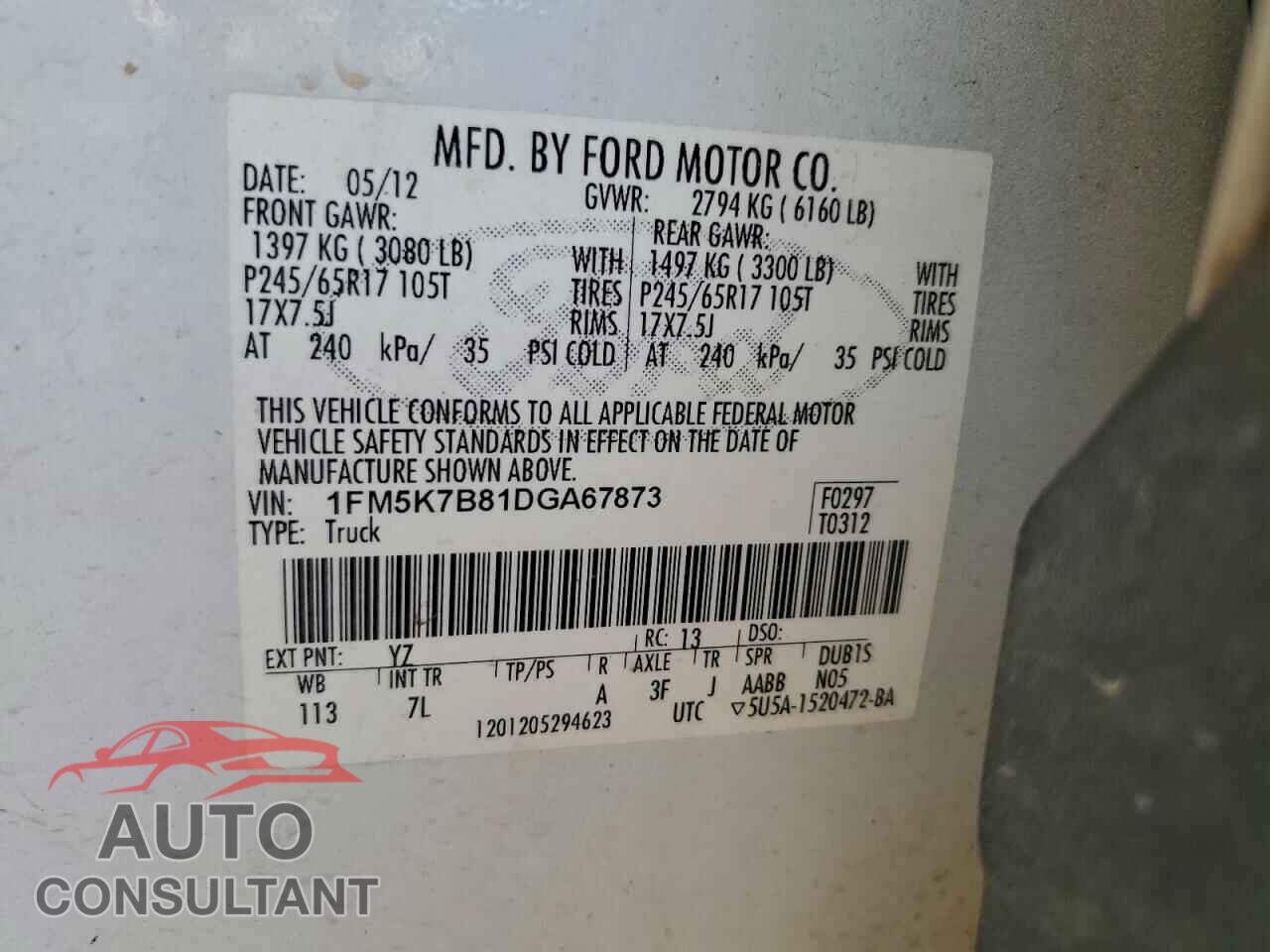 FORD EXPLORER 2013 - 1FM5K7B81DGA67873