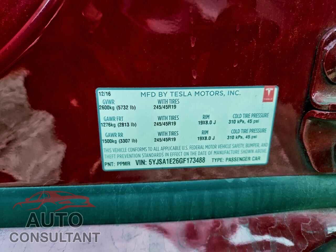 TESLA MODEL S 2016 - 5YJSA1E26GF173488