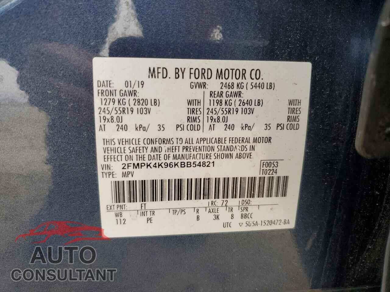 FORD EDGE 2019 - 2FMPK4K96KBB54821